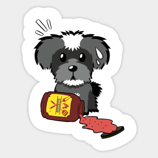 Funny Schnauzer Spills a jar of BBQ Sauce Sticker